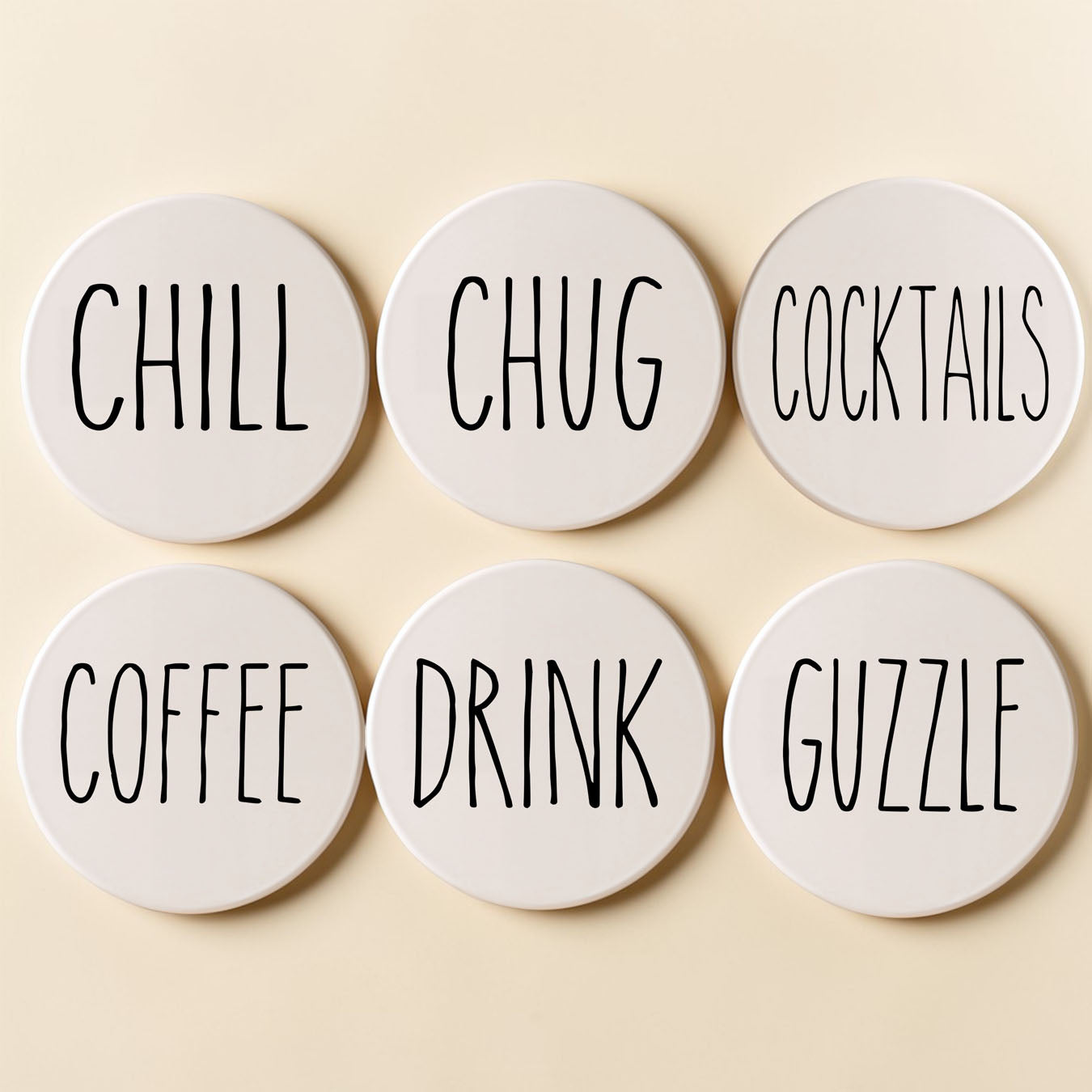 Minimalist One-Word Ceramic Coasters - 11 Moods