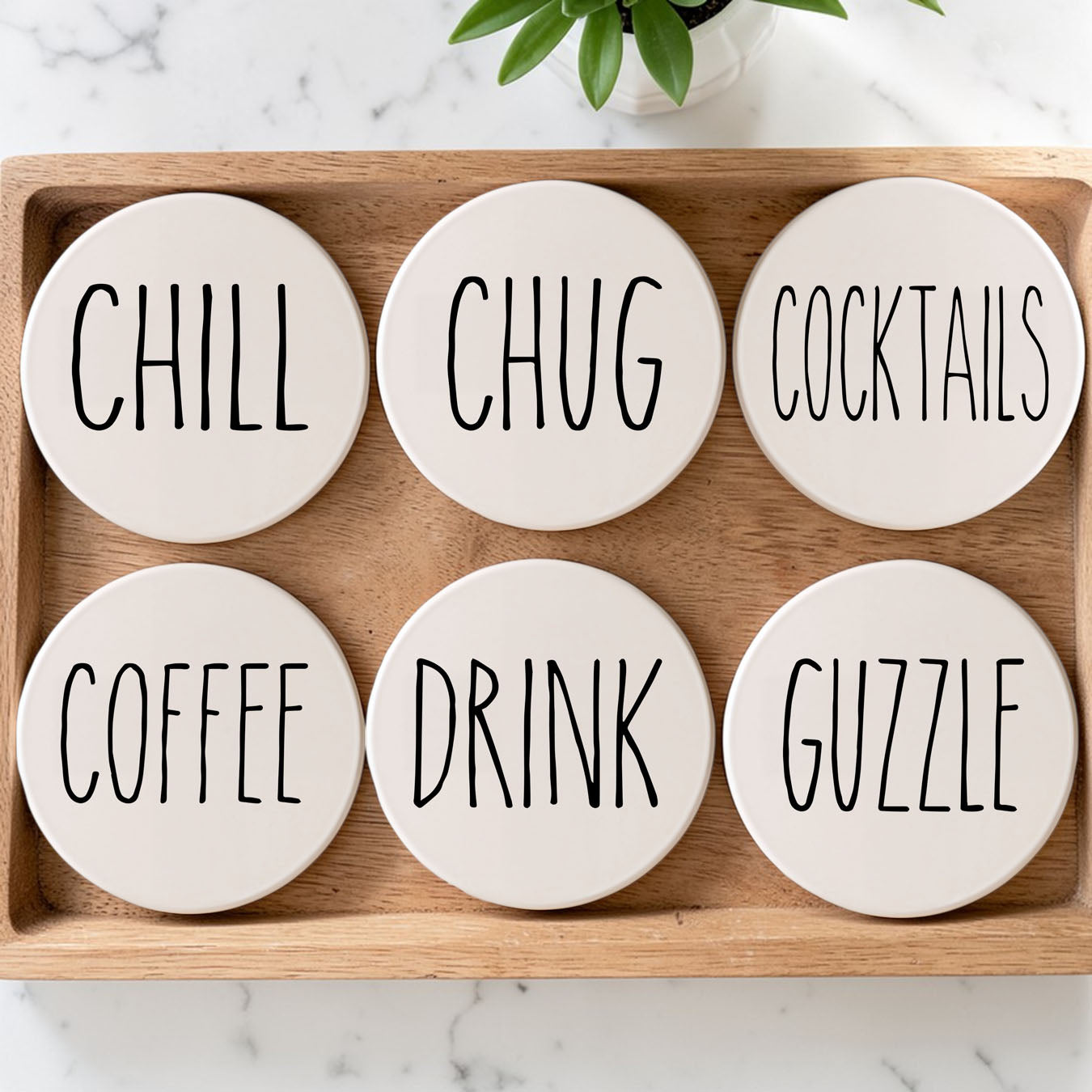 Minimalist One-Word Ceramic Coasters - 11 Moods