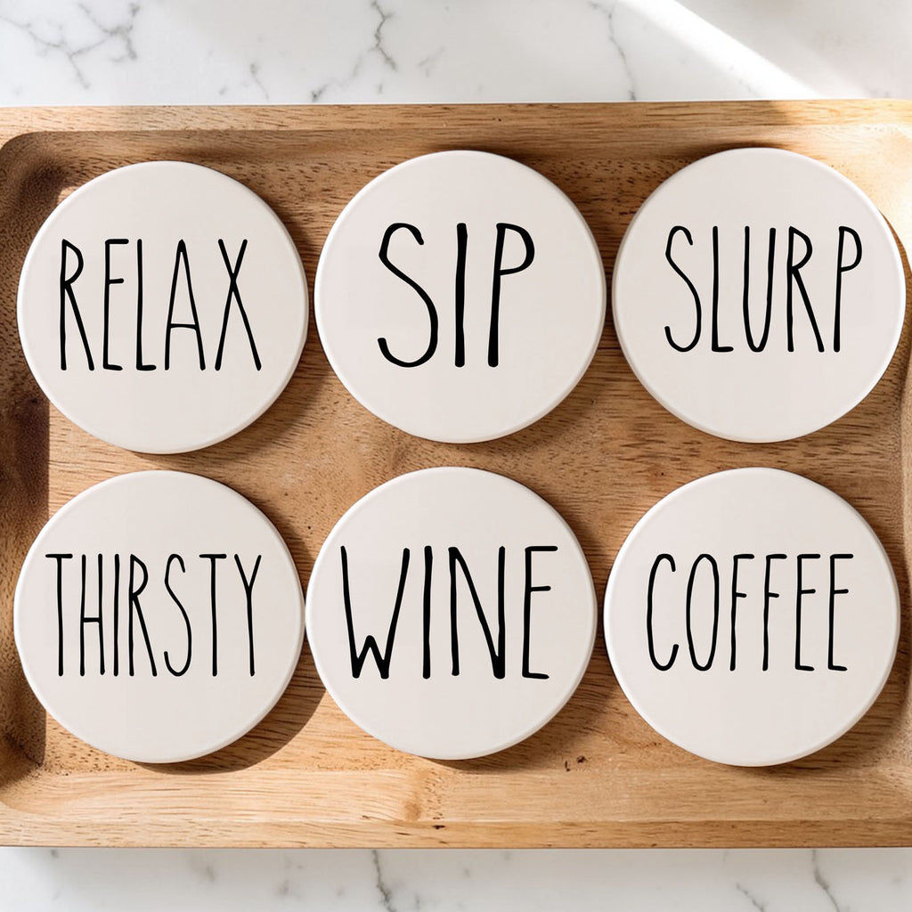 Minimalist One-Word Ceramic Coasters - 11 Moods