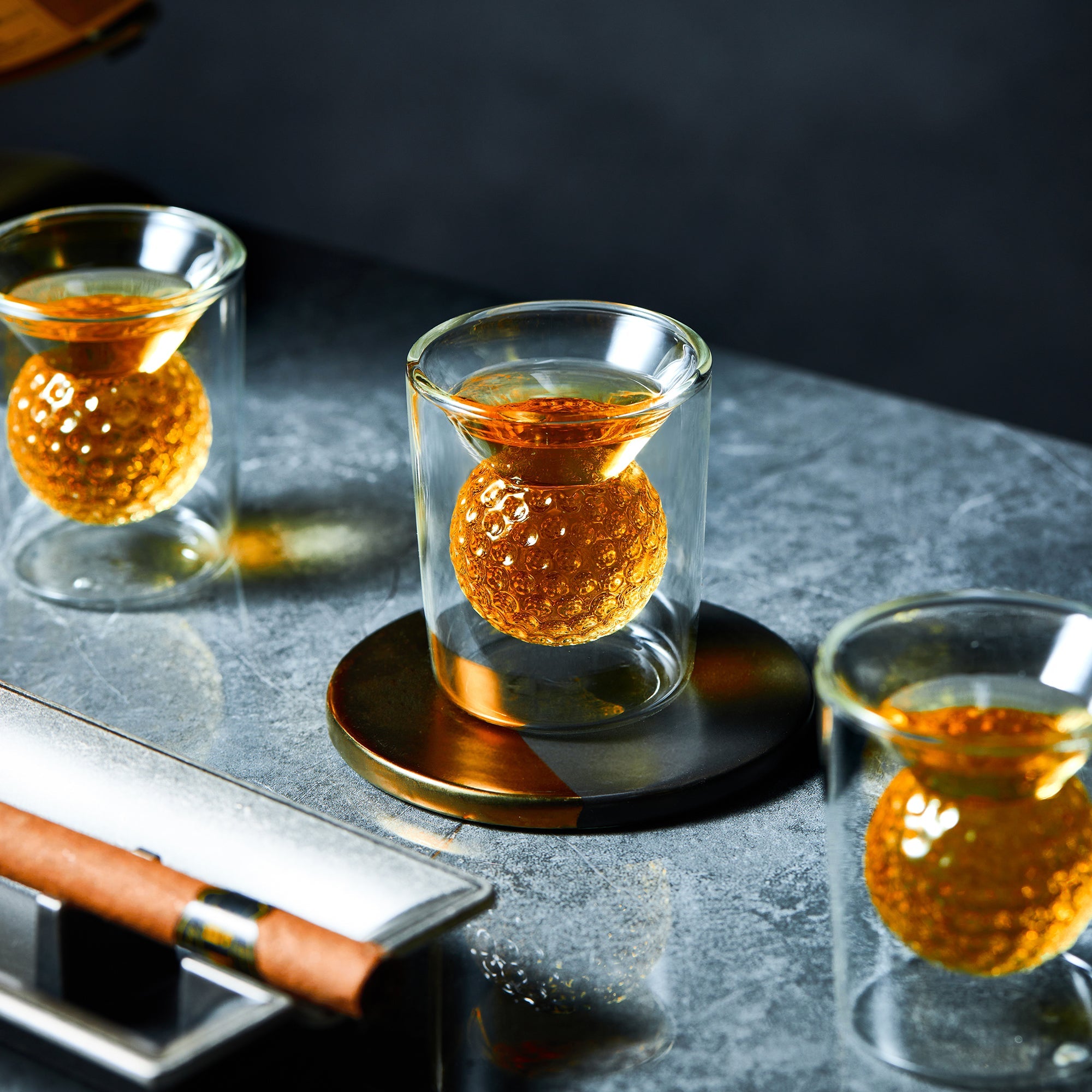 Golf Ball Shot Glasses - 2 oz Lead-Free Borosilicate Glass | Gift Boxed