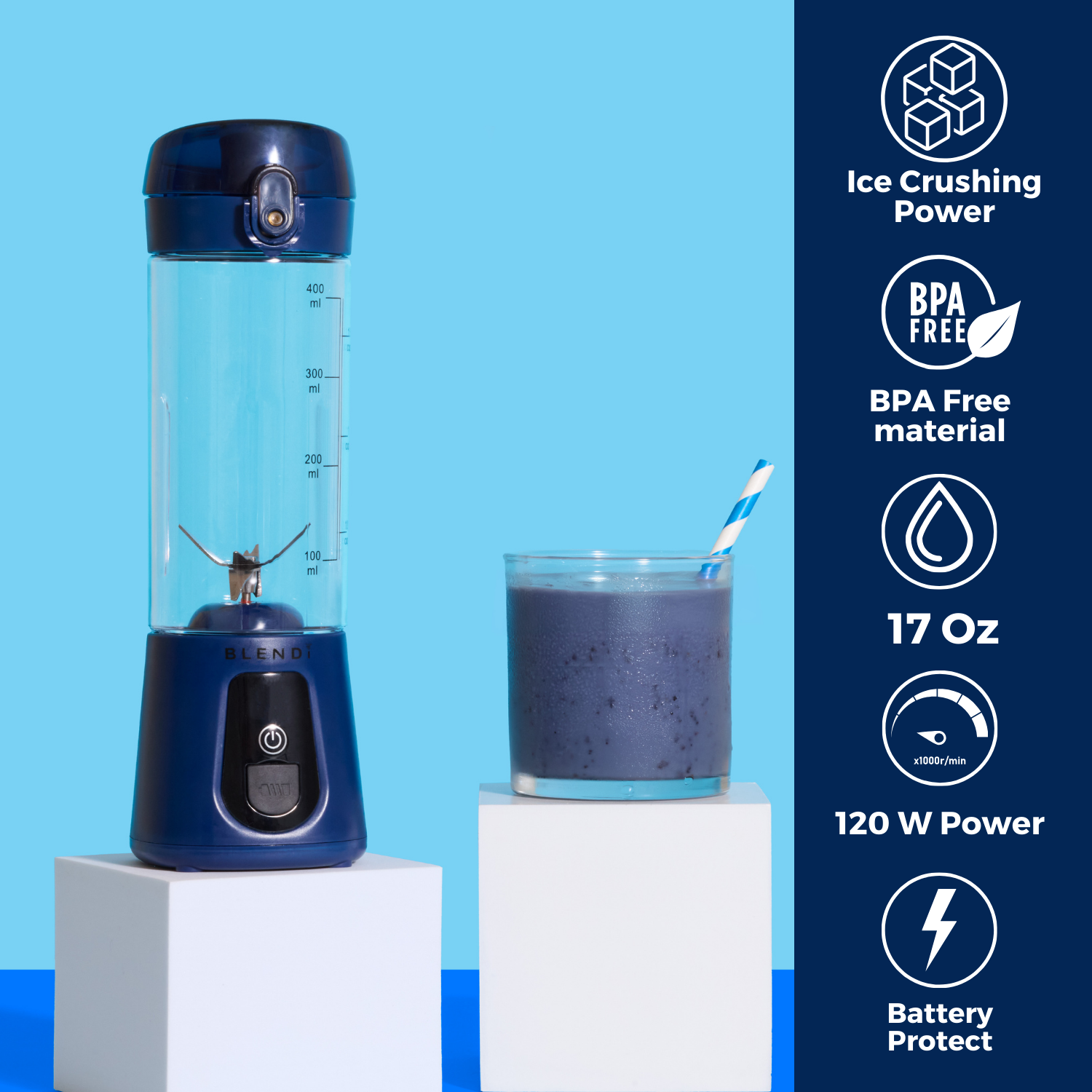 BLENDi Pro+ Portable Ice Crushing Blender – 17oz Cordless Blender