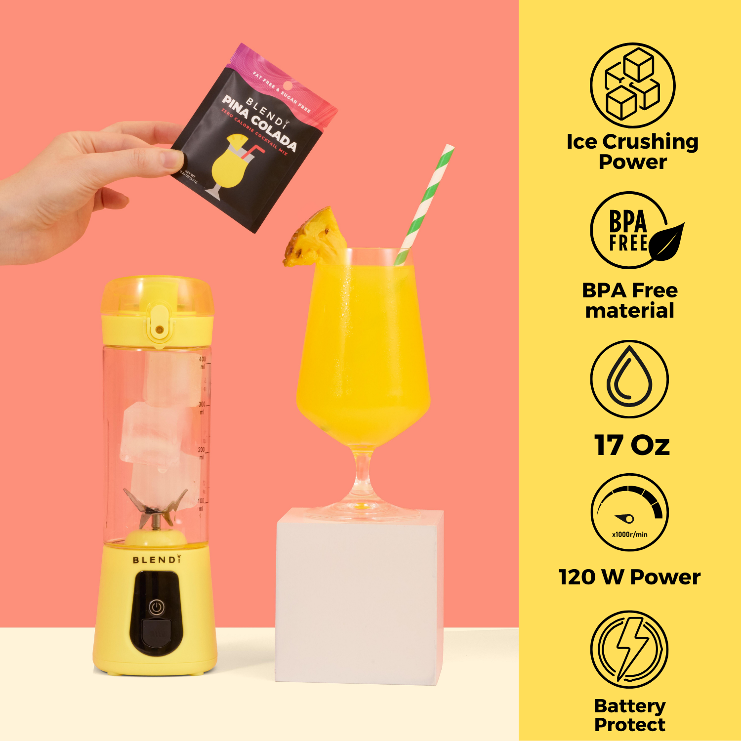 BLENDi Pro+ Portable Ice Crushing Blender – 17oz Cordless Blender