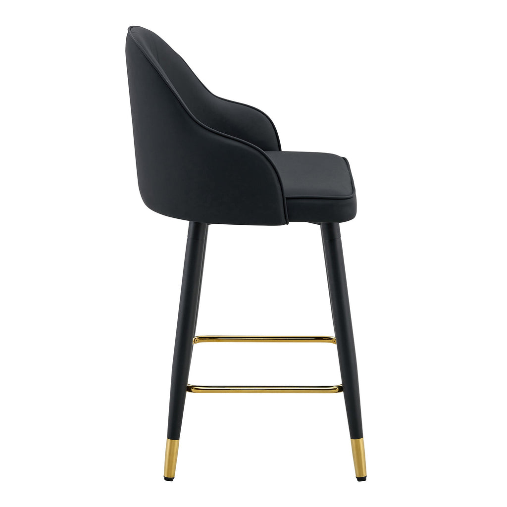 Black PU Leather Bar Stools – Set of 2 | 37.7" High with Ergonomic Backrest & Gold Footrest