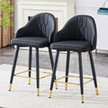 Black PU Leather Bar Stools – Set of 2 | 37.7" High with Ergonomic Backrest & Gold Footrest
