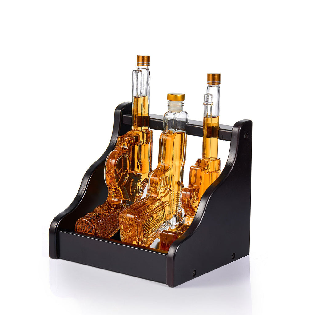 3-Piece Gun Whiskey Decanter Set - Pistol & Revolver | Lead-Free Borosilicate Glass