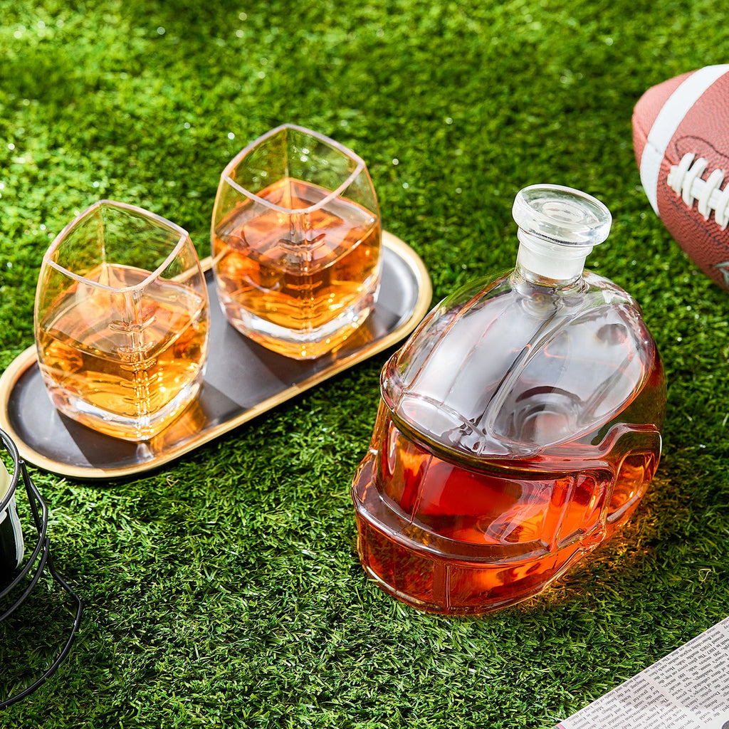 Football Whiskey Decanter Set - 1500ml with Football Glasses | Lead-Free Borosilicate Glass