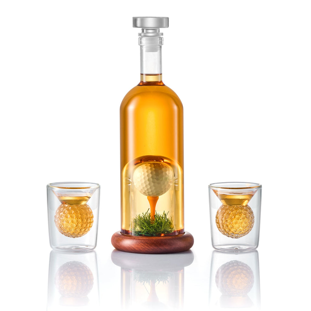 Golf Whiskey Decanter Set - 3D Golf Ball Inside | Lead-Free Borosilicate Glass | Gift Boxed