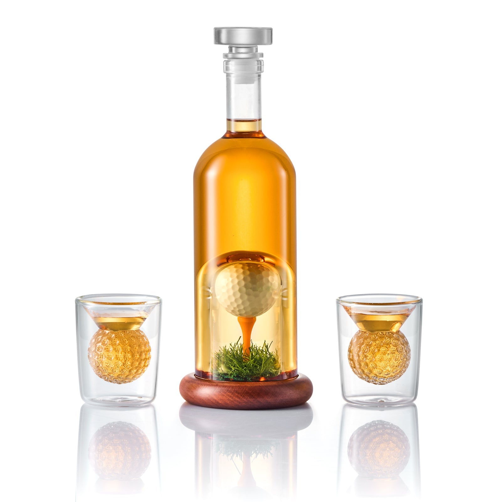 Golf Whiskey Decanter Set - 3D Golf Ball Inside | Lead-Free Borosilicate Glass | Gift Boxed