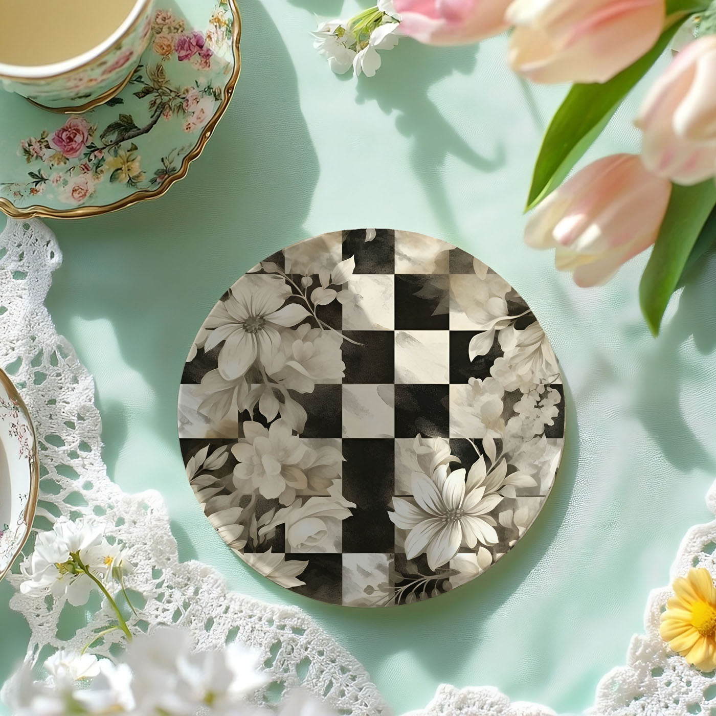 Courtly Check Ceramic Coasters - 6 Styles | Single or Full Set of 6