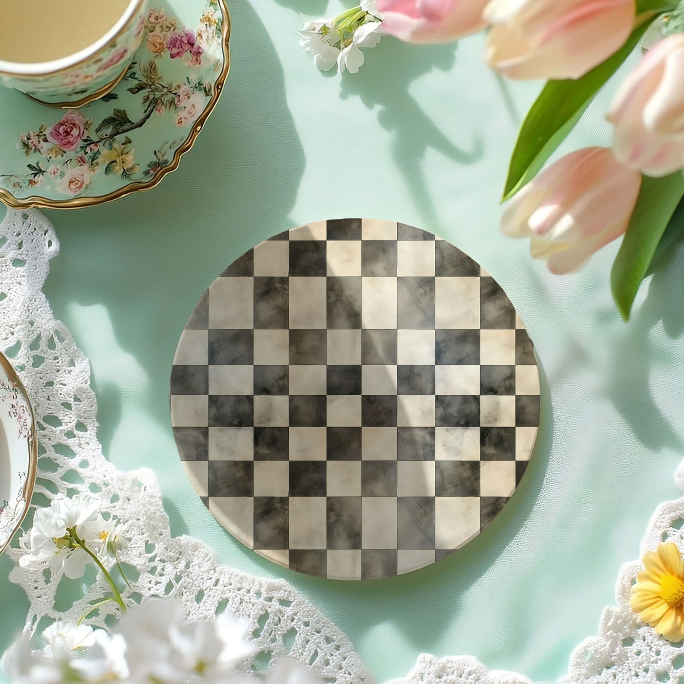 Courtly Check Ceramic Coasters - 6 Styles | Single or Full Set of 6