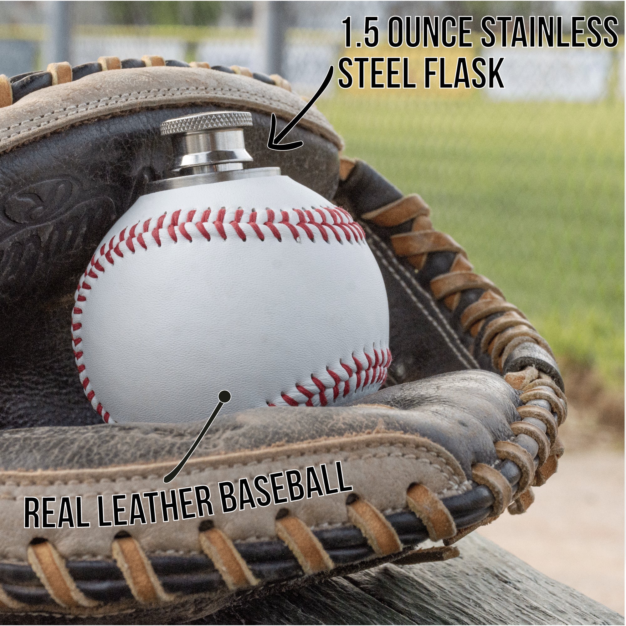 Baseball Flask - Made from a Real Leather Baseball | 1.5 oz
