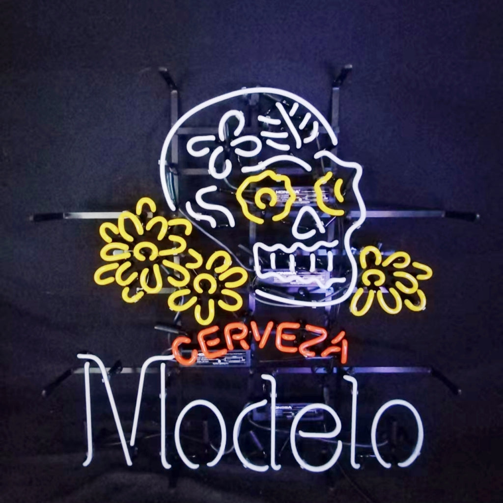 Modelo Cerveza Skull & Bone Neon Sign
