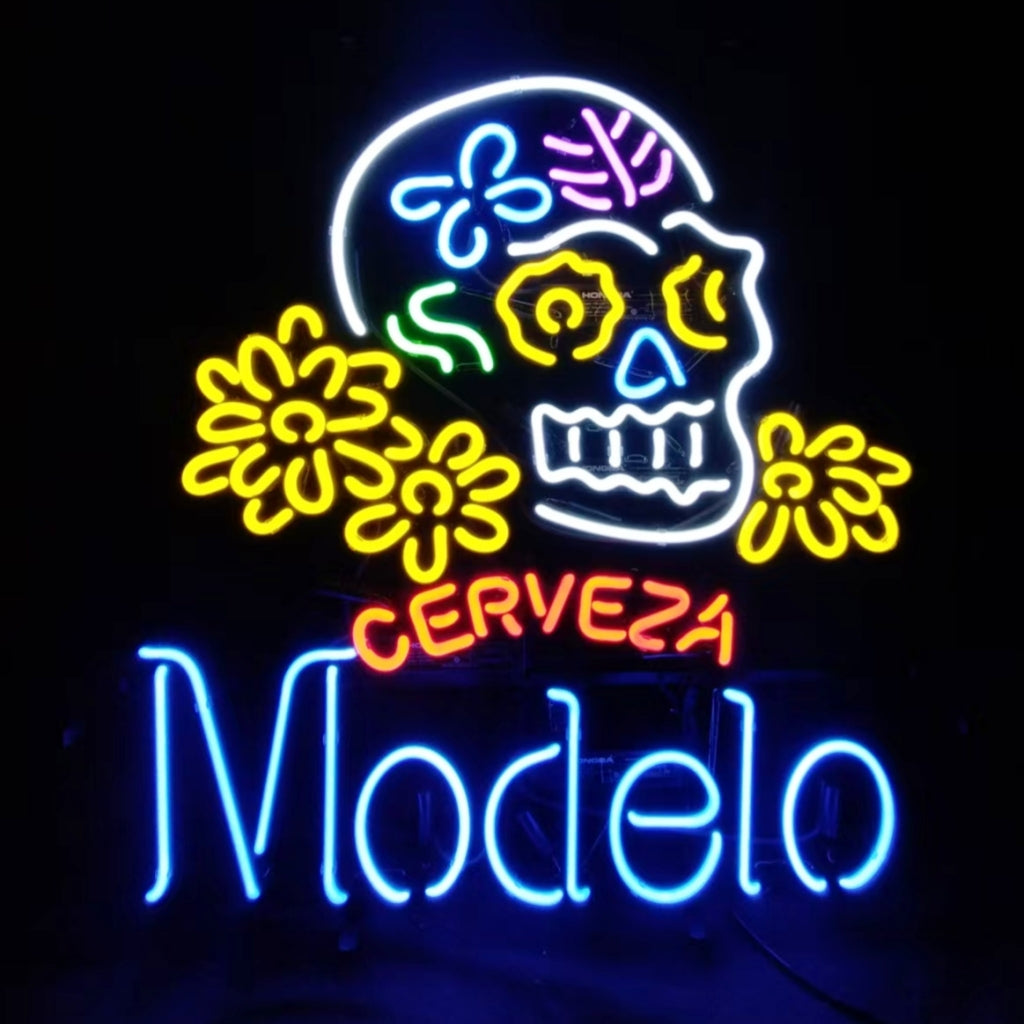Modelo Cerveza Skull & Bone Neon Sign