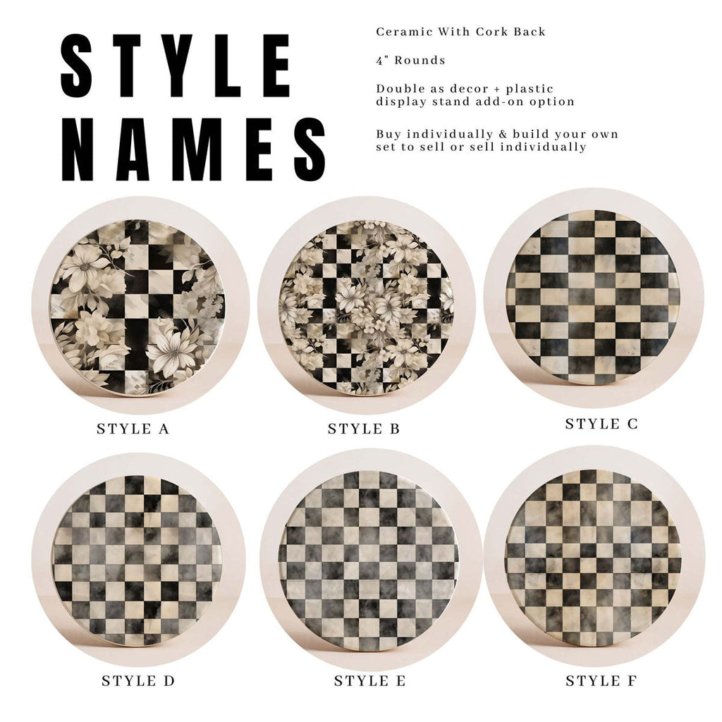 Courtly Check Ceramic Coasters - 6 Styles | Single or Full Set of 6