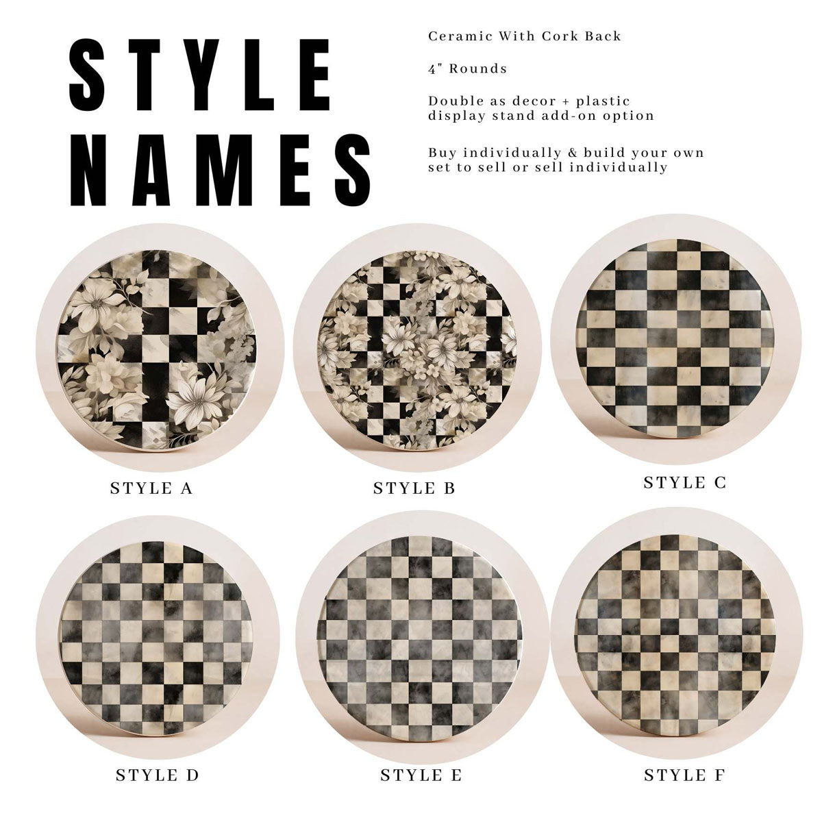 Courtly Check Ceramic Coasters - 6 Styles | Single or Full Set of 6