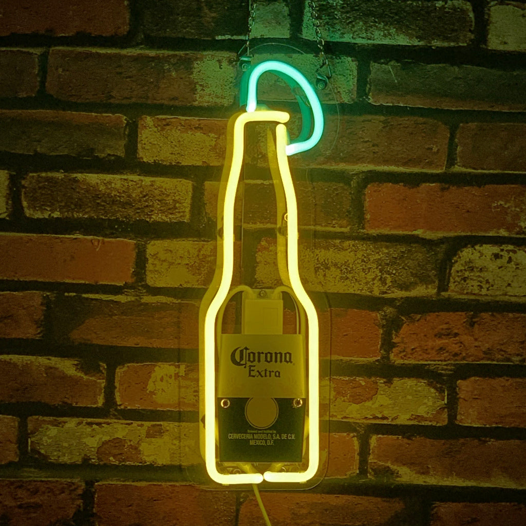 Corona Extra Bottle with Lime Neon Sign