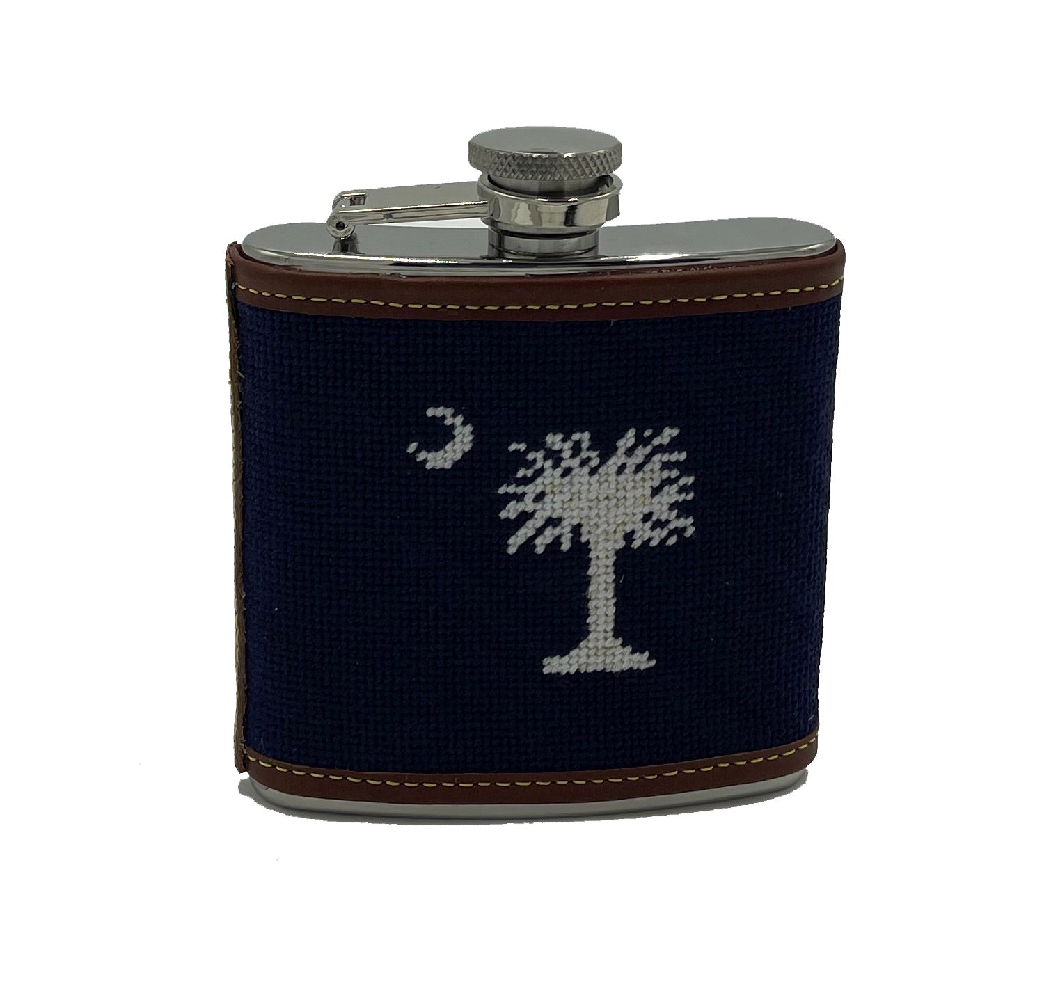 South Carolina Crescent & Palmetto Needlepoint Flask - 5 oz | Hand-Stitched