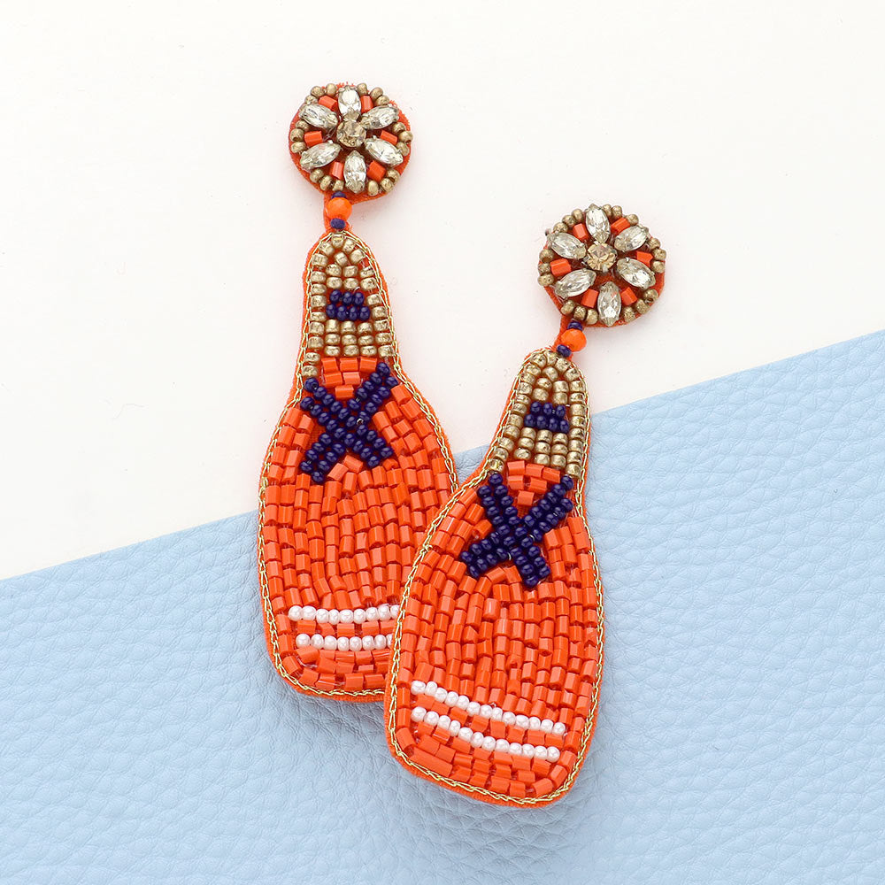 Beaded Champagne Dangle Earrings — Felt Back | Pink, Yellow, Red, White & Orange