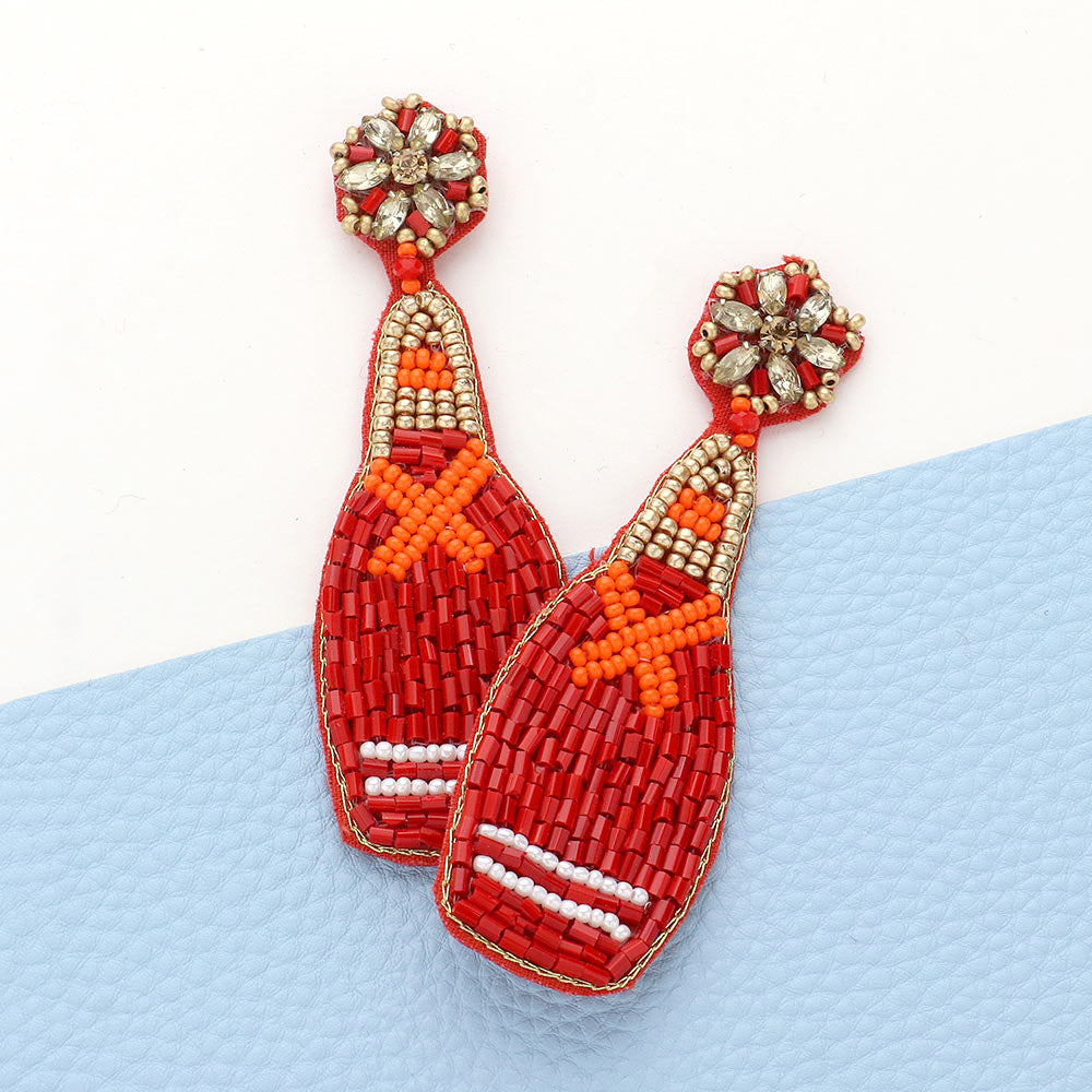 Beaded Champagne Dangle Earrings — Felt Back | Pink, Yellow, Red, White & Orange