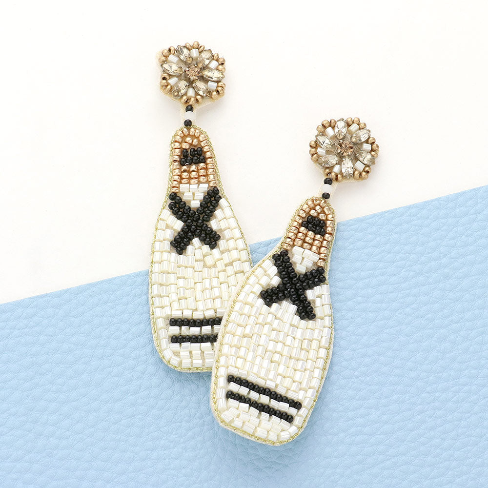 Beaded Champagne Dangle Earrings — Felt Back | Pink, Yellow, Red, White & Orange