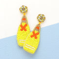 Beaded Champagne Dangle Earrings — Felt Back | Pink, Yellow, Red, White & Orange