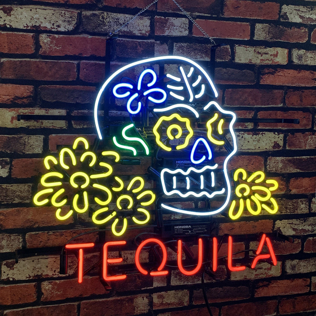 Tequila Skull & Flower Neon Sign