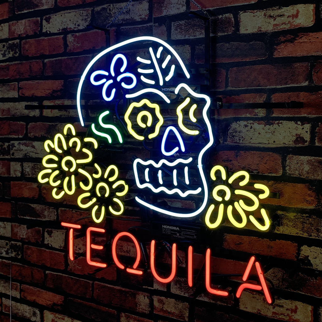 Tequila Skull & Flower Neon Sign