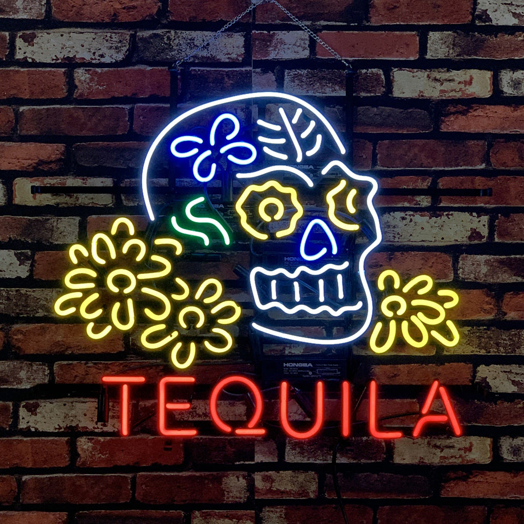 Tequila Skull & Flower Neon Sign