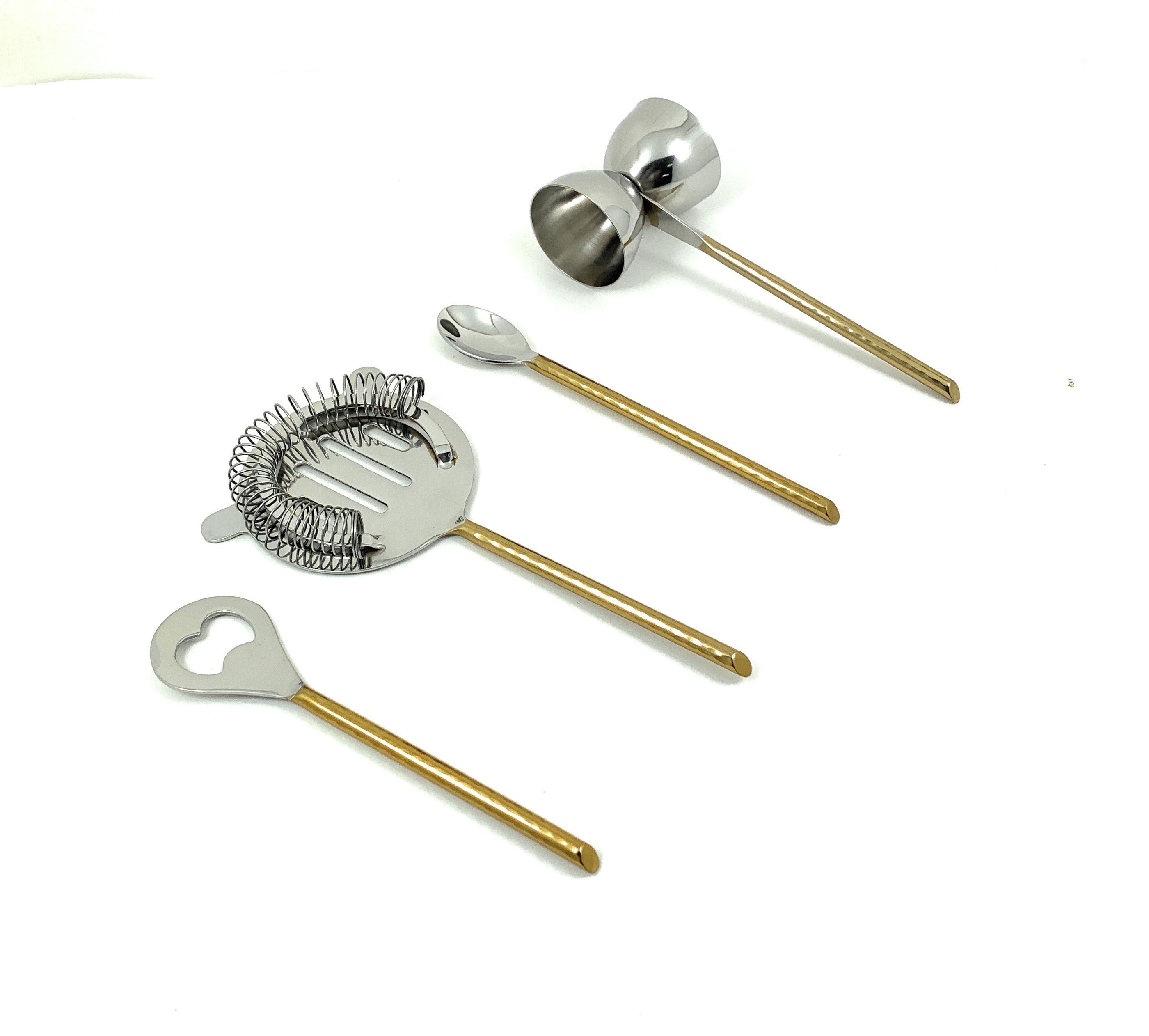 4-Piece Bar Tool Set - Silver & Gold Hammered