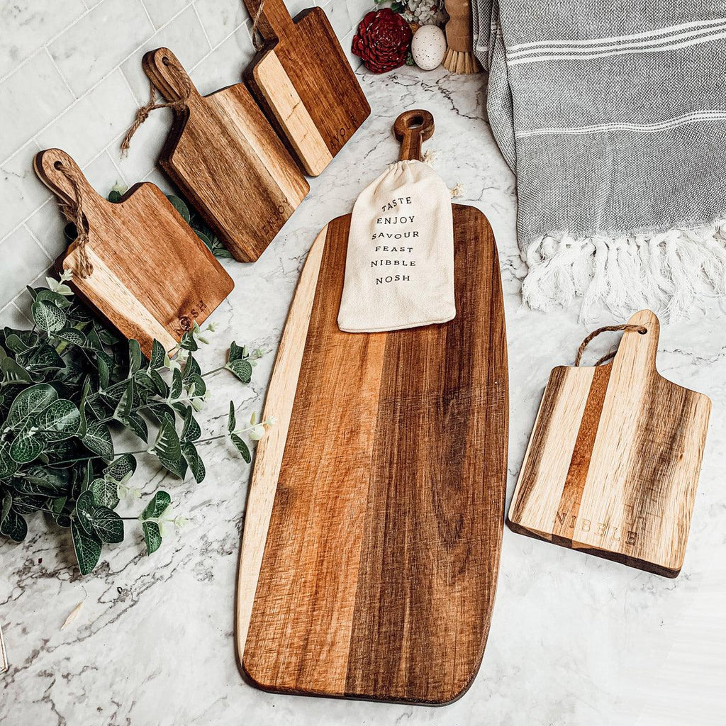 Acacia Wood Serving Board with 6 Bamboo Cheese Markers - 23" | Handmade | Gia Roma