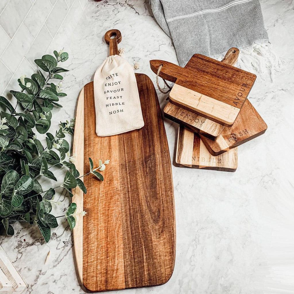 Acacia Wood Serving Board with 6 Bamboo Cheese Markers - 23" | Handmade | Gia Roma