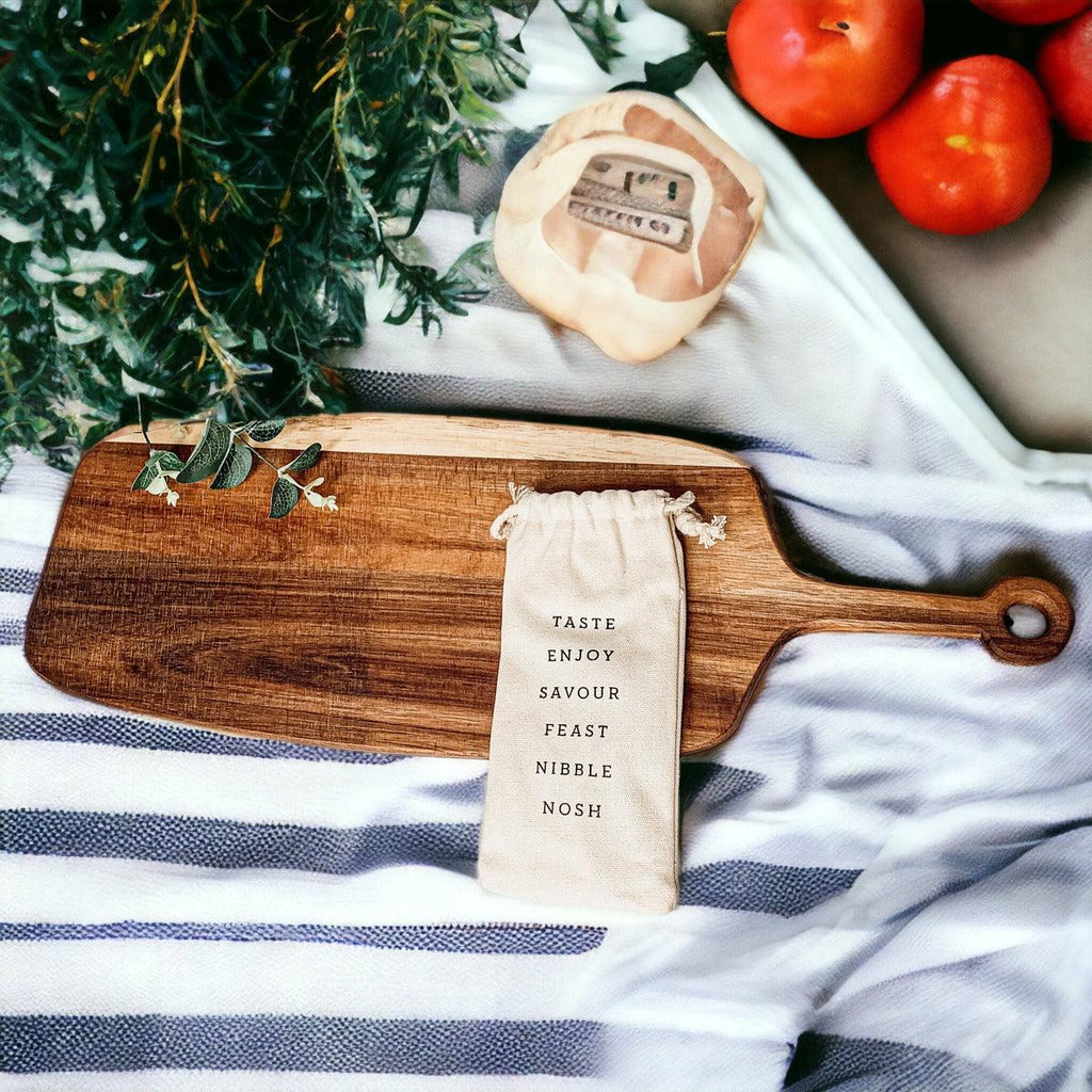 Acacia Wood Serving Board with 6 Bamboo Cheese Markers - 23" | Handmade | Gia Roma