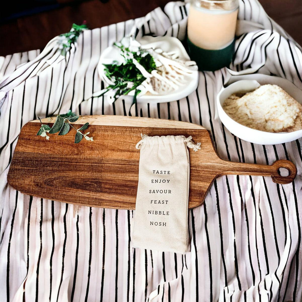 Acacia Wood Serving Board with 6 Bamboo Cheese Markers - 23" | Handmade | Gia Roma
