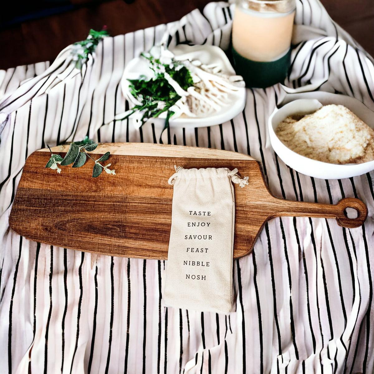 Acacia Wood Serving Board with 6 Bamboo Cheese Markers - 23" | Handmade | Gia Roma
