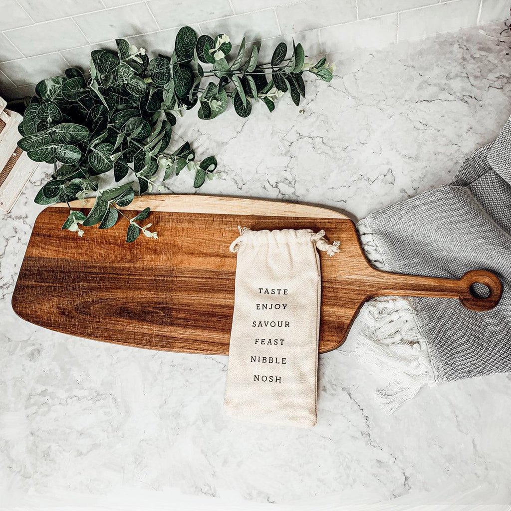 Acacia Wood Serving Board with 6 Bamboo Cheese Markers - 23" | Handmade | Gia Roma