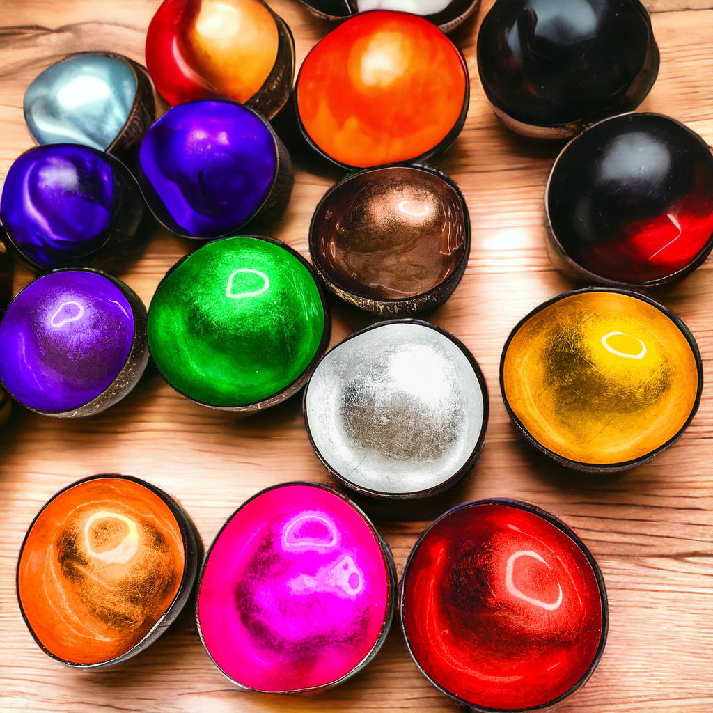 Lacquered Coconut Shell Bowls - Gold Leafed | 8 Colors | Single or 8-Pack