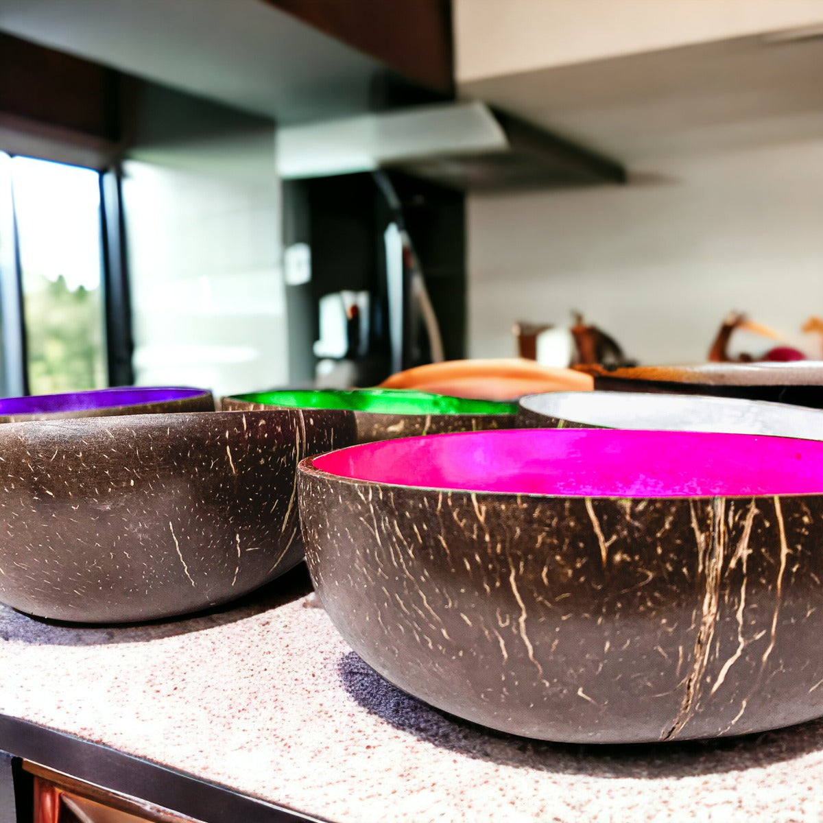 Lacquered Coconut Shell Bowls - Gold Leafed | 8 Colors | Single or 8-Pack