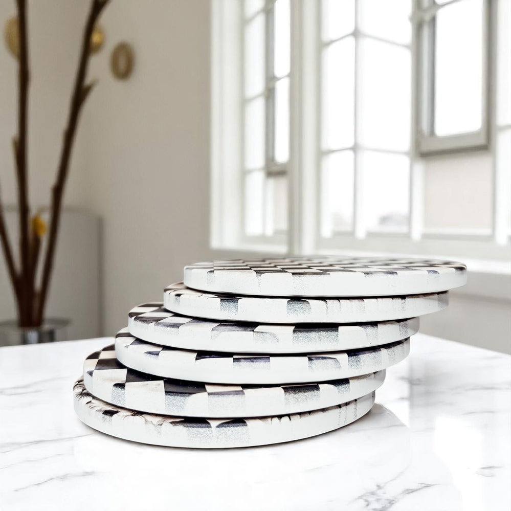 Courtly Check Ceramic Coasters - 6 Styles | Single or Full Set of 6