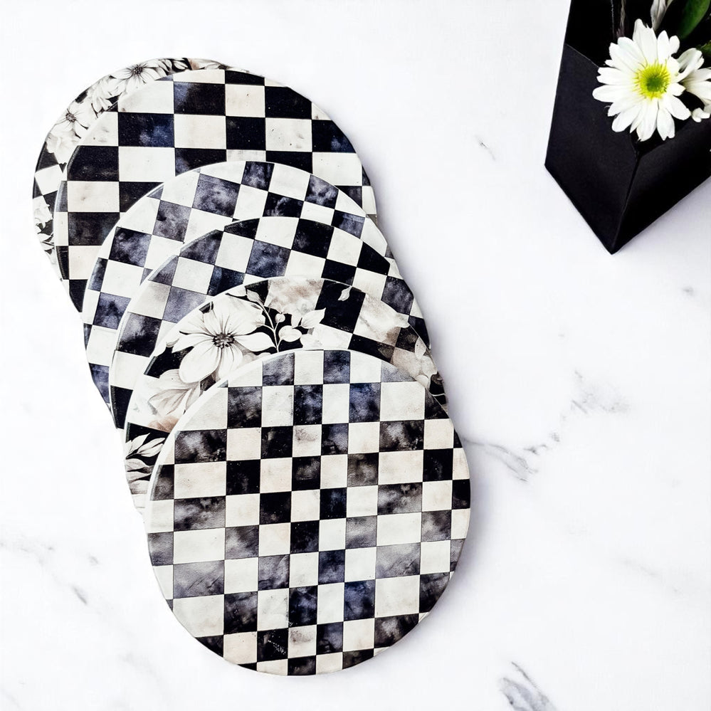 Courtly Check Ceramic Coasters - 6 Styles | Single or Full Set of 6