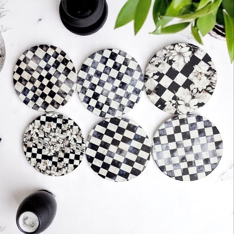 Courtly Check Ceramic Coasters - 6 Styles | Single or Full Set of 6