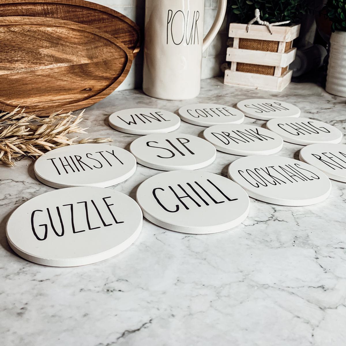 Minimalist One-Word Ceramic Coasters - 11 Moods