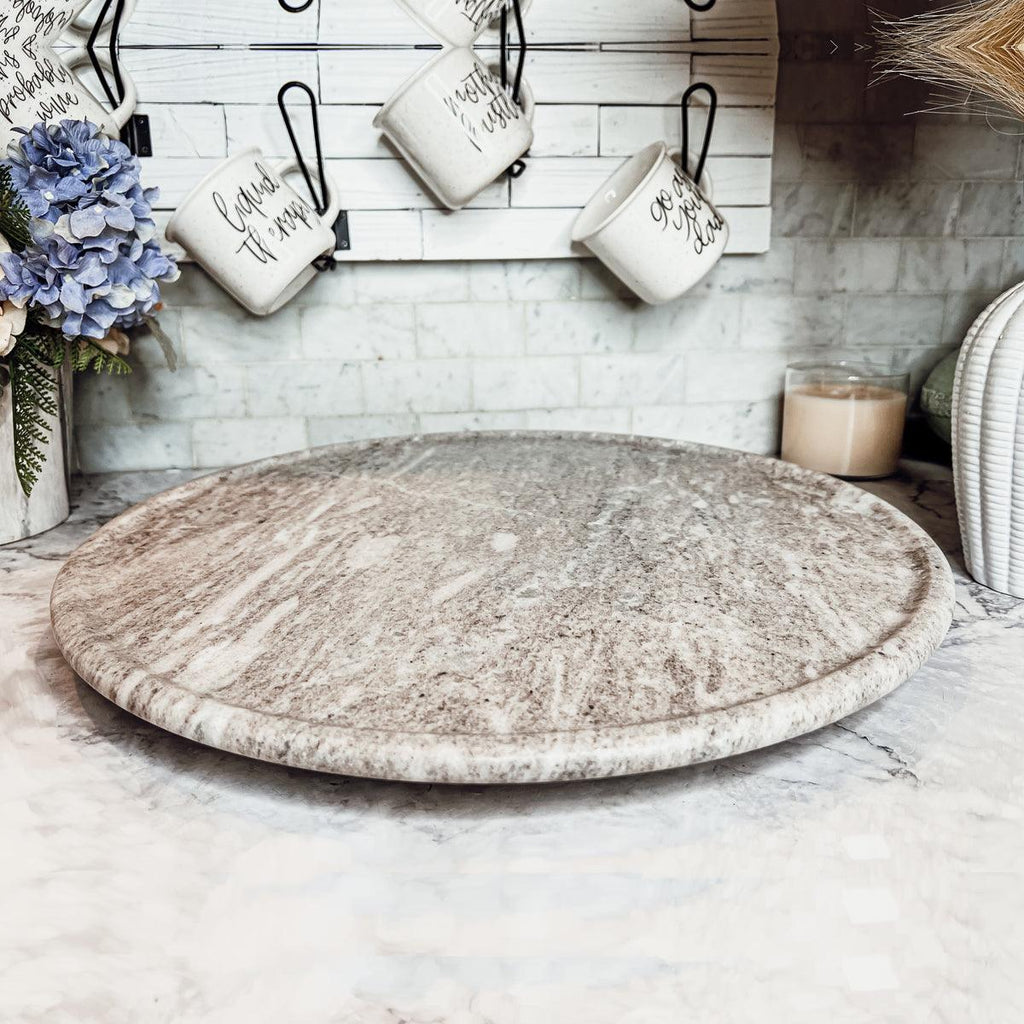 Marble Lazy Susan Charcuterie Board - 18" White Marble and Mango Wood | Ball-Bearing Swivel