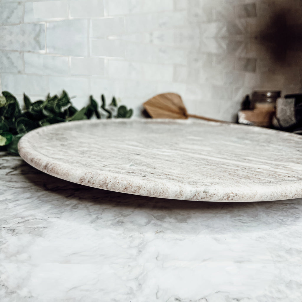 Marble Lazy Susan Charcuterie Board - 18" White Marble and Mango Wood | Ball-Bearing Swivel