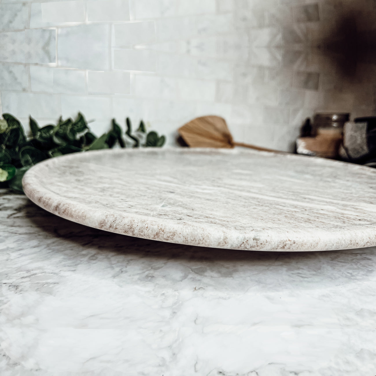 Marble Lazy Susan Charcuterie Board - 18" White Marble and Mango Wood | Ball-Bearing Swivel