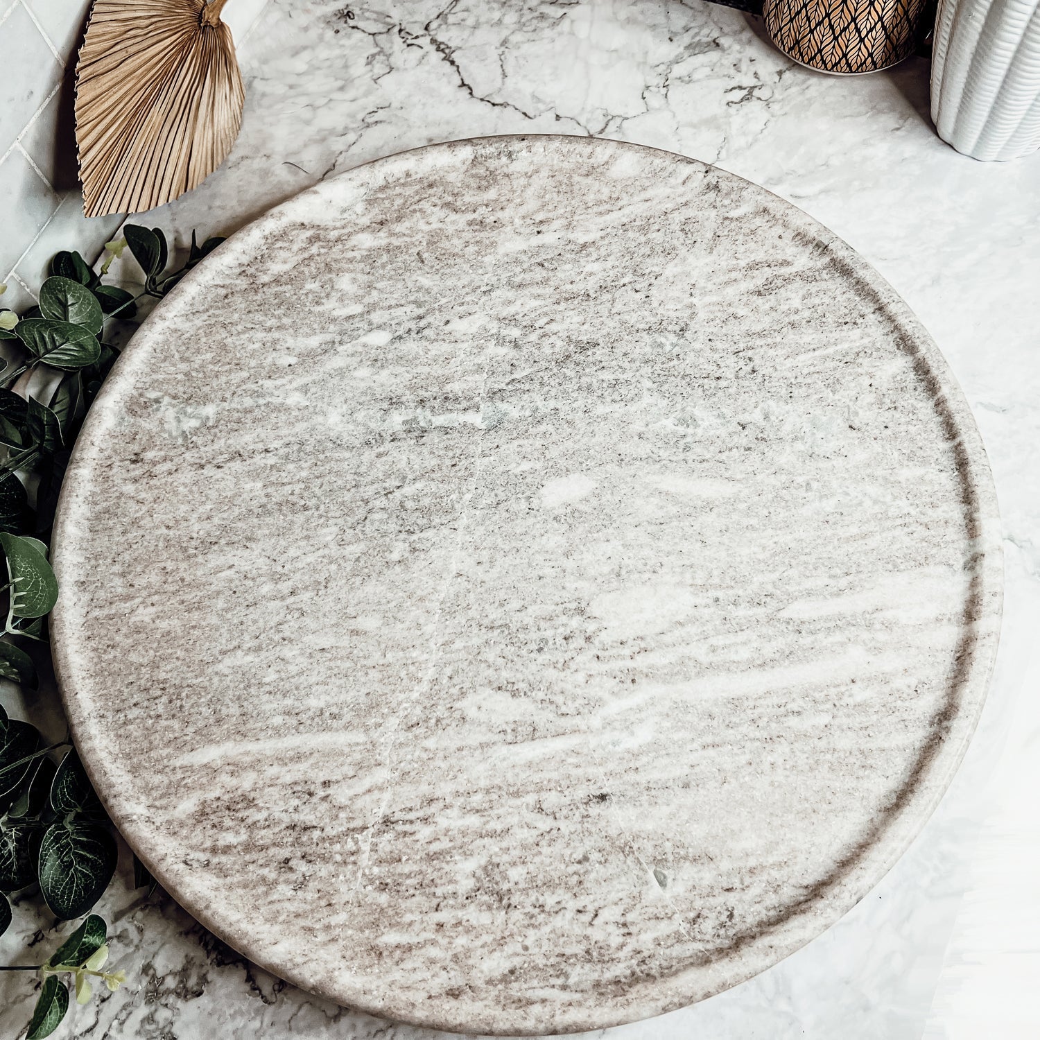 Marble Lazy Susan Charcuterie Board - 18" White Marble and Mango Wood | Ball-Bearing Swivel