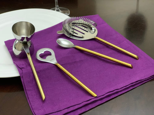 4-Piece Bar Tool Set - Silver & Gold Hammered