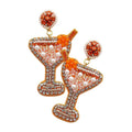 Martini Glass Beaded & Rhinestone Dangle Earrings