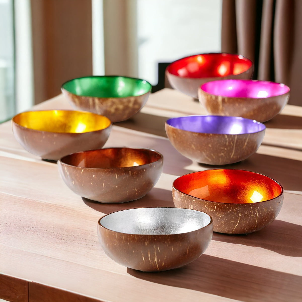 Lacquered Coconut Shell Bowls - Gold Leafed | 8 Colors | Single or 8-Pack