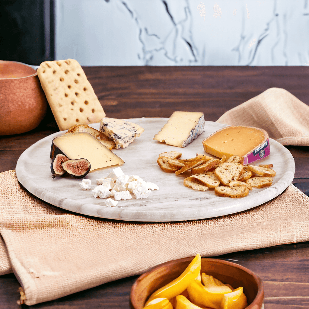 Marble Lazy Susan Charcuterie Board - 18" White Marble and Mango Wood | Ball-Bearing Swivel