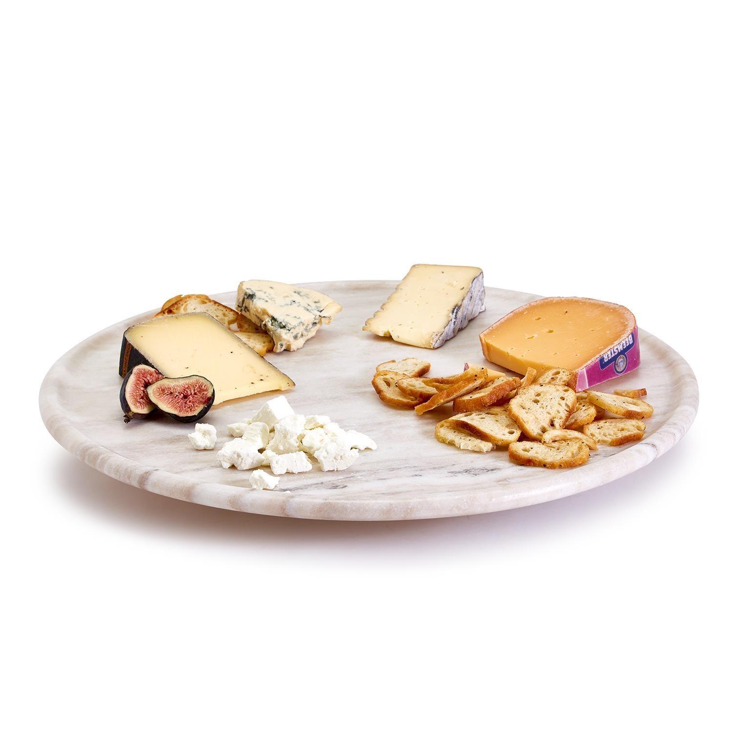 Marble Lazy Susan Charcuterie Board - 18" White Marble and Mango Wood | Ball-Bearing Swivel